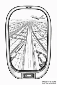 The view of a runway from an airplane's windo... - эскиз тату (№1750961398_1, 26.06.2025 18:09) — Tatufoto.com