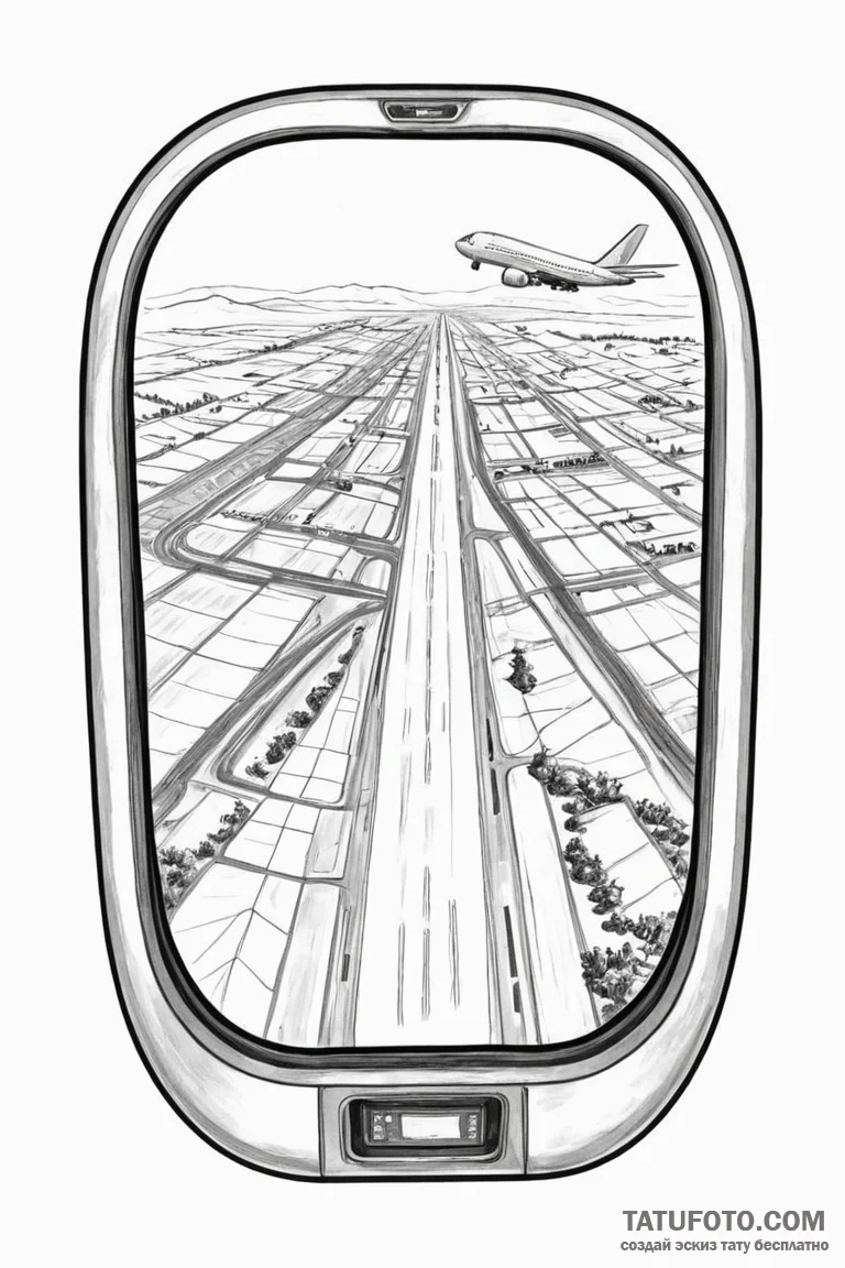 The view of a runway from an airplane's windo... - эскиз тату (№1750961398_1, 26.06.2025 18:09) — Tatufoto.com
