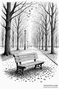 A lonely bench in a city park during autumn,... - эскиз тату (№1750961819_1, 26.06.2025 18:16) — Tatufoto.com
