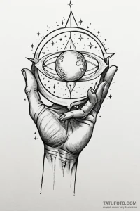 Tattoo sketch a celestial body being held by... - эскиз тату (№1750962159_0, 26.06.2025 18:22) — Tatufoto.com