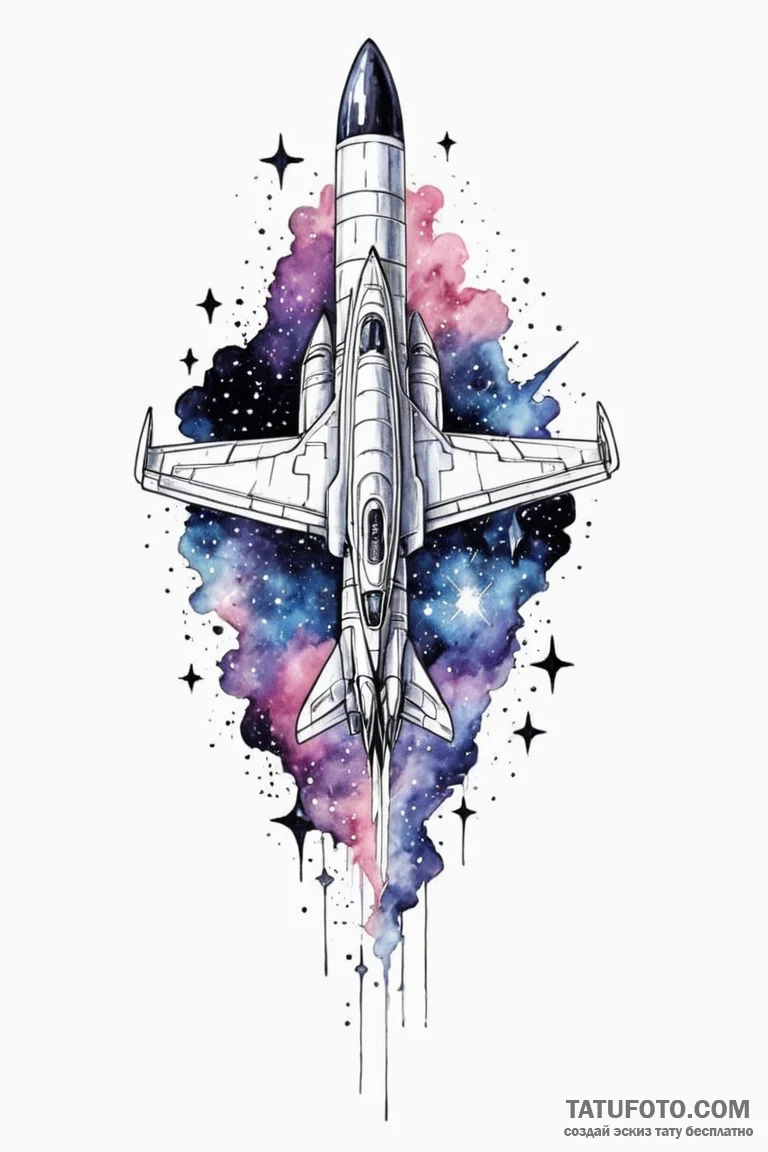 Tattoo sketch a stylized spaceship soaring th... - эскиз тату (№1750962906_1, 26.06.2025 18:35) — Tatufoto.com
