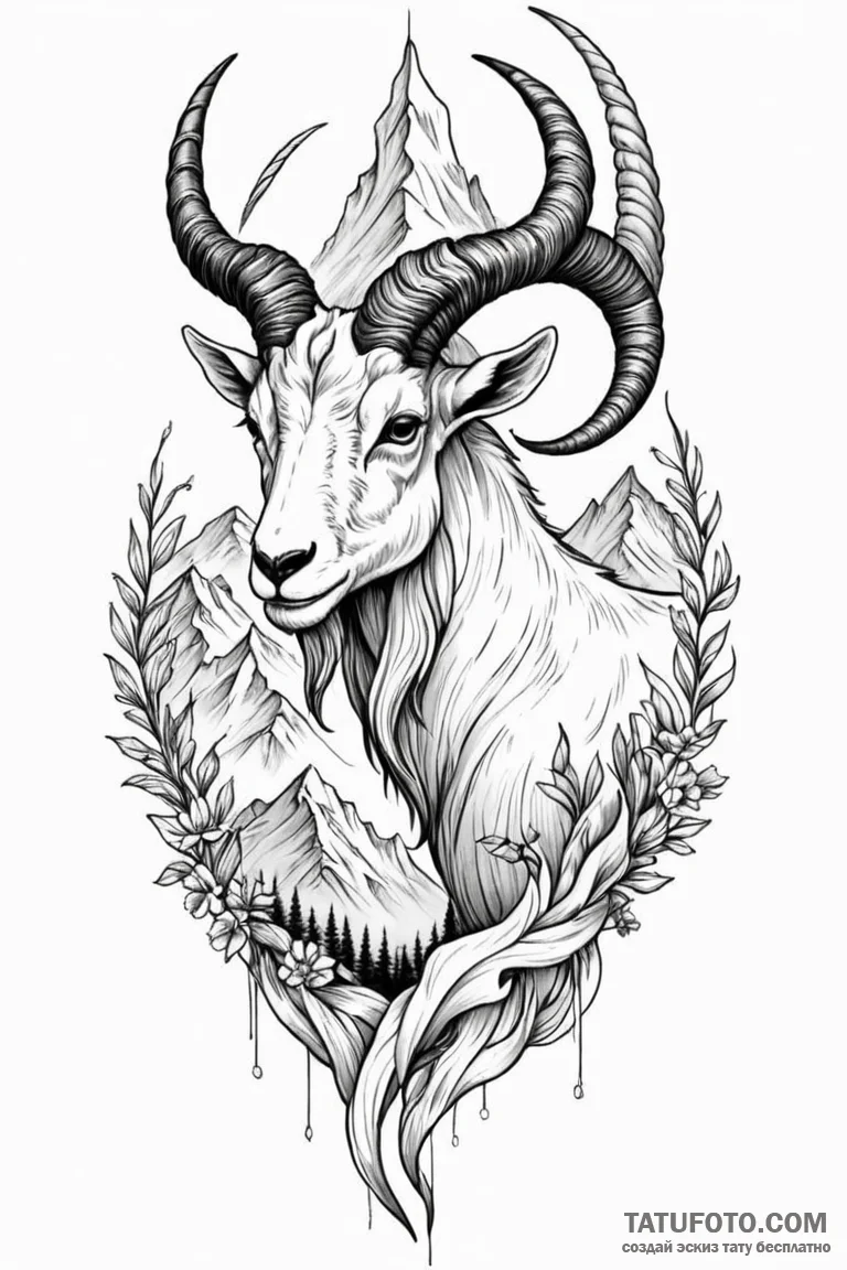 Tattoo design a capricorn goat-fish, with a m... - эскиз тату (№1750963279_0, 26.06.2025 18:41) — Tatufoto.com