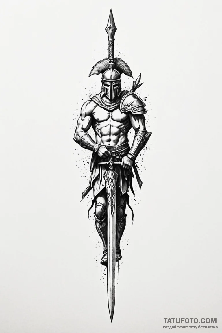Tattoo sketch a spartan spear crossed with a... - эскиз тату (№1750963891_1, 26.06.2025 18:51) — Tatufoto.com