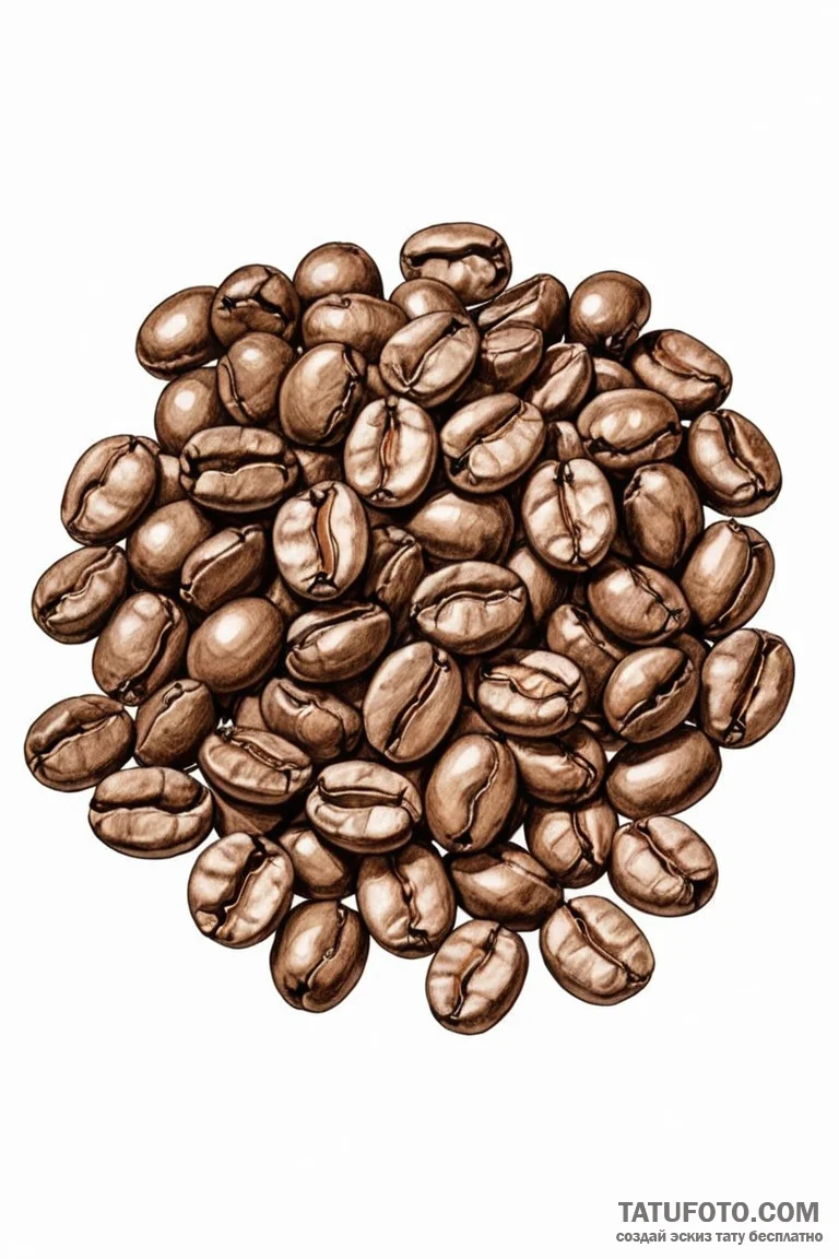 A close-up of roasting coffee beans. - эскиз тату (№1750965767_0, 26.06.2025 19:22) — Tatufoto.com