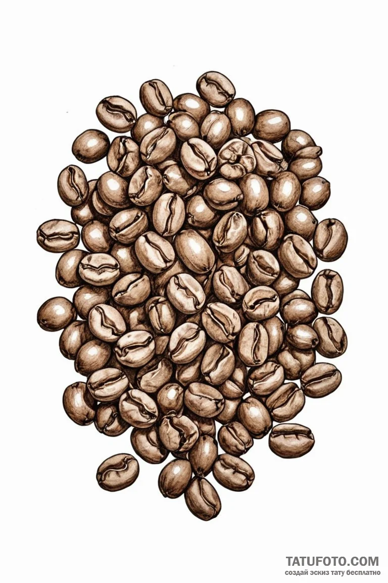 A close-up of roasting coffee beans. - эскиз тату (№1750965767_1, 26.06.2025 19:22) — Tatufoto.com