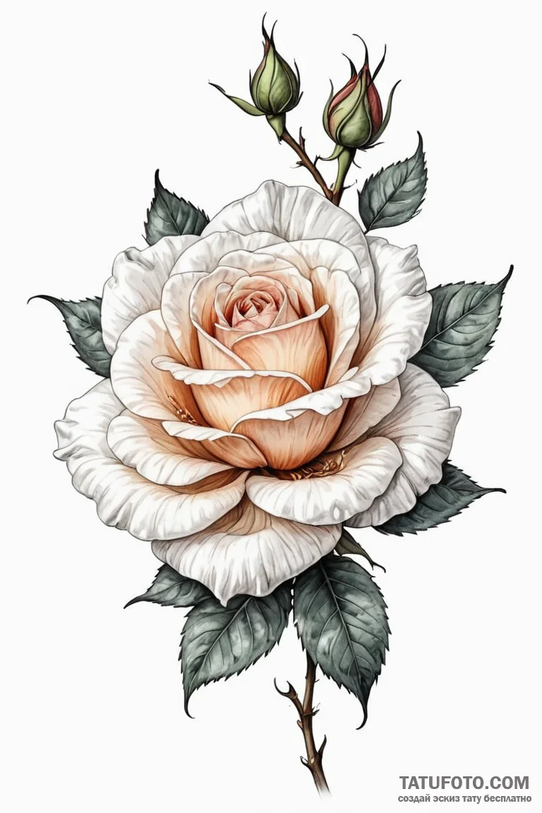 Tattoo sketch a full blooming rose in waterco... - эскиз тату (№1750965835_0, 26.06.2025 19:23) — Tatufoto.com