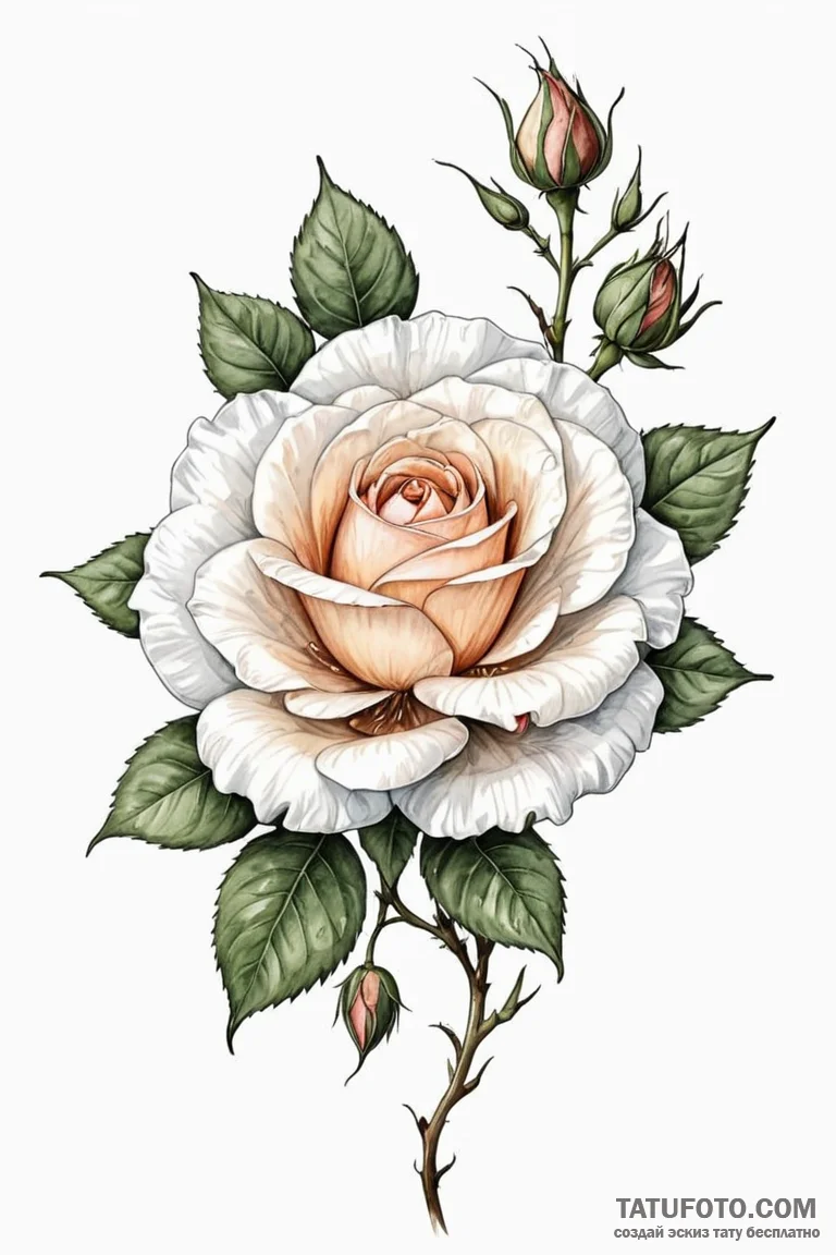 Tattoo sketch a full blooming rose in waterco... - эскиз тату (№1750965835_1, 26.06.2025 19:23) — Tatufoto.com