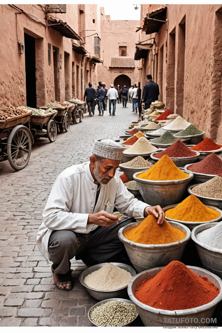 A photo of a street vendor in marrakech, arra... - эскиз тату (№1750966595_1, 26.06.2025 19:36) — Tatufoto.com