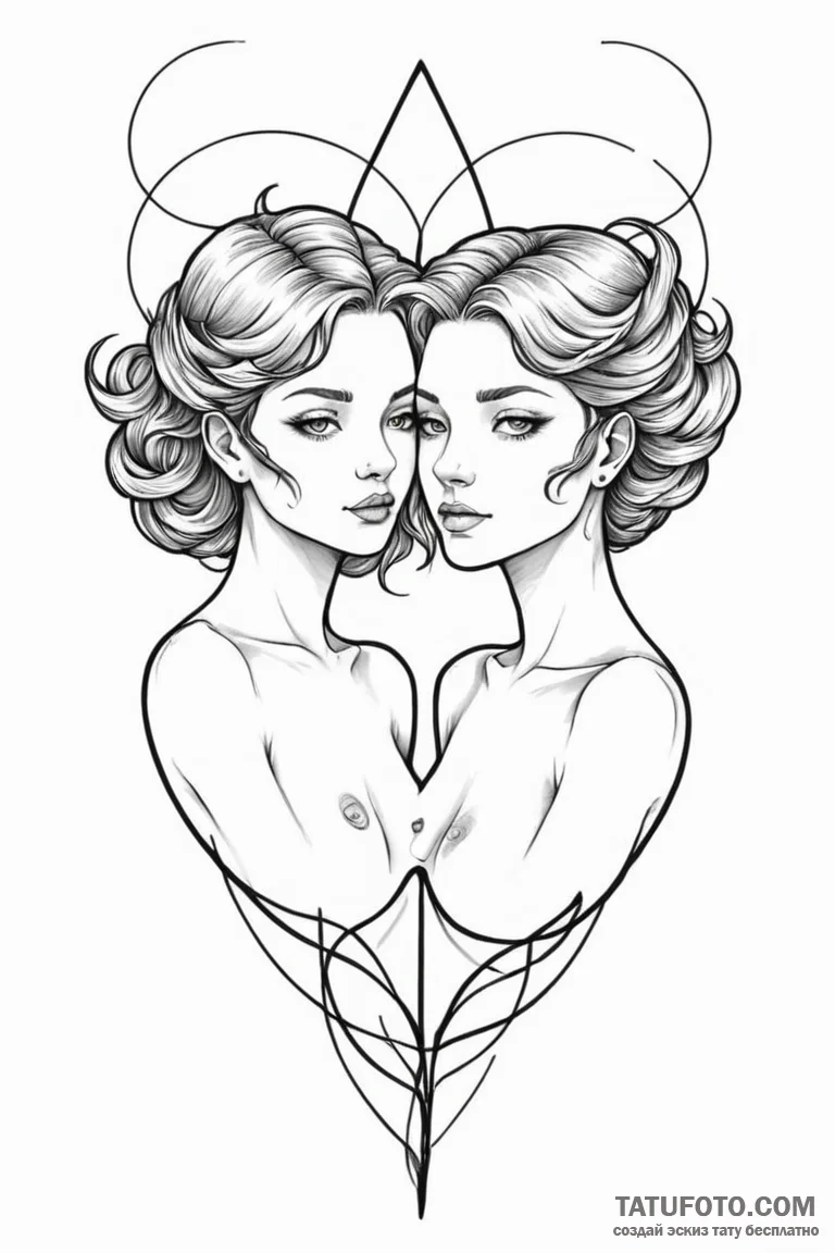 Tattoo sketch gemini twin figures, one with a... - эскиз тату (№1750966737_1, 26.06.2025 19:38) — Tatufoto.com
