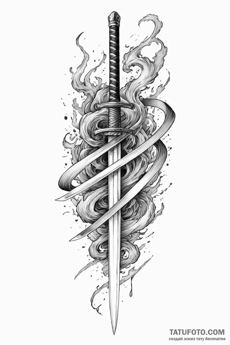 Tattoo sketch a katana or samurai sword pierc... - эскиз тату (№1750967565_0, 26.06.2025 19:52) — Tatufoto.com