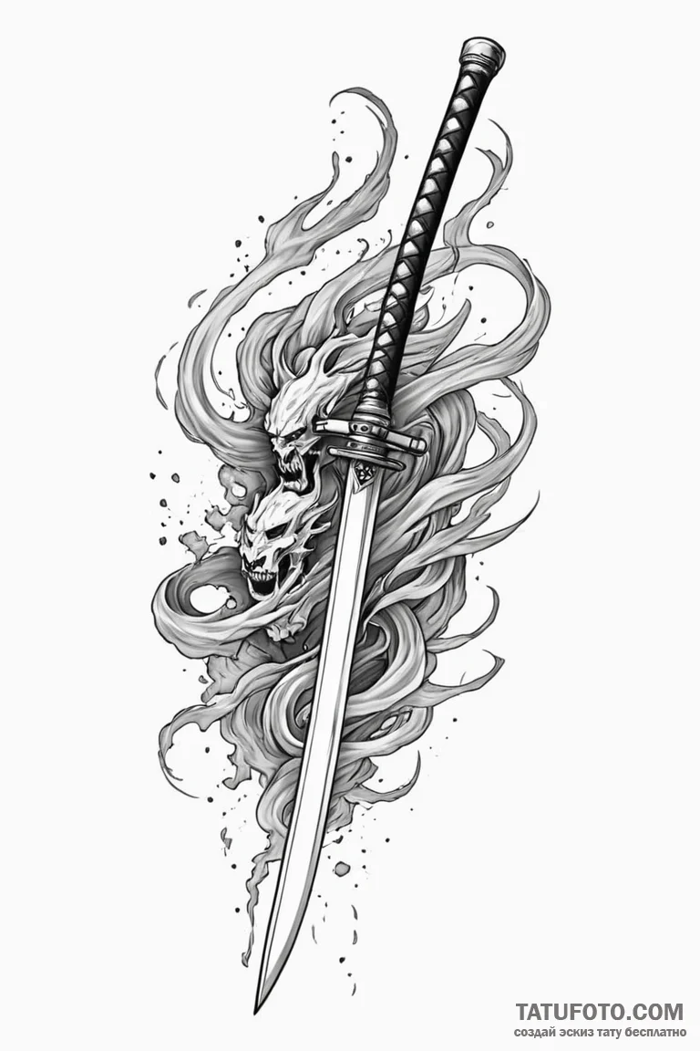 Tattoo sketch a katana or samurai sword pierc... - эскиз тату (№1750967565_1, 26.06.2025 19:52) — Tatufoto.com