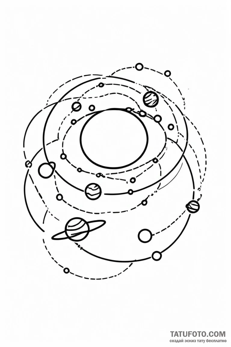 Tattoo design a simple planet outline with ti... - эскиз тату (№1750967633_0, 26.06.2025 19:53) — Tatufoto.com