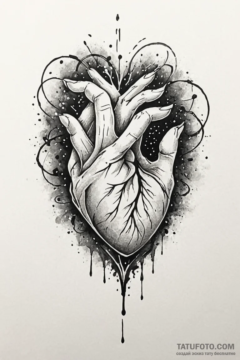 Tattoo design a hand drawing a heart on a mis... - эскиз тату (№1750968376_0, 26.06.2025 20:06) — Tatufoto.com