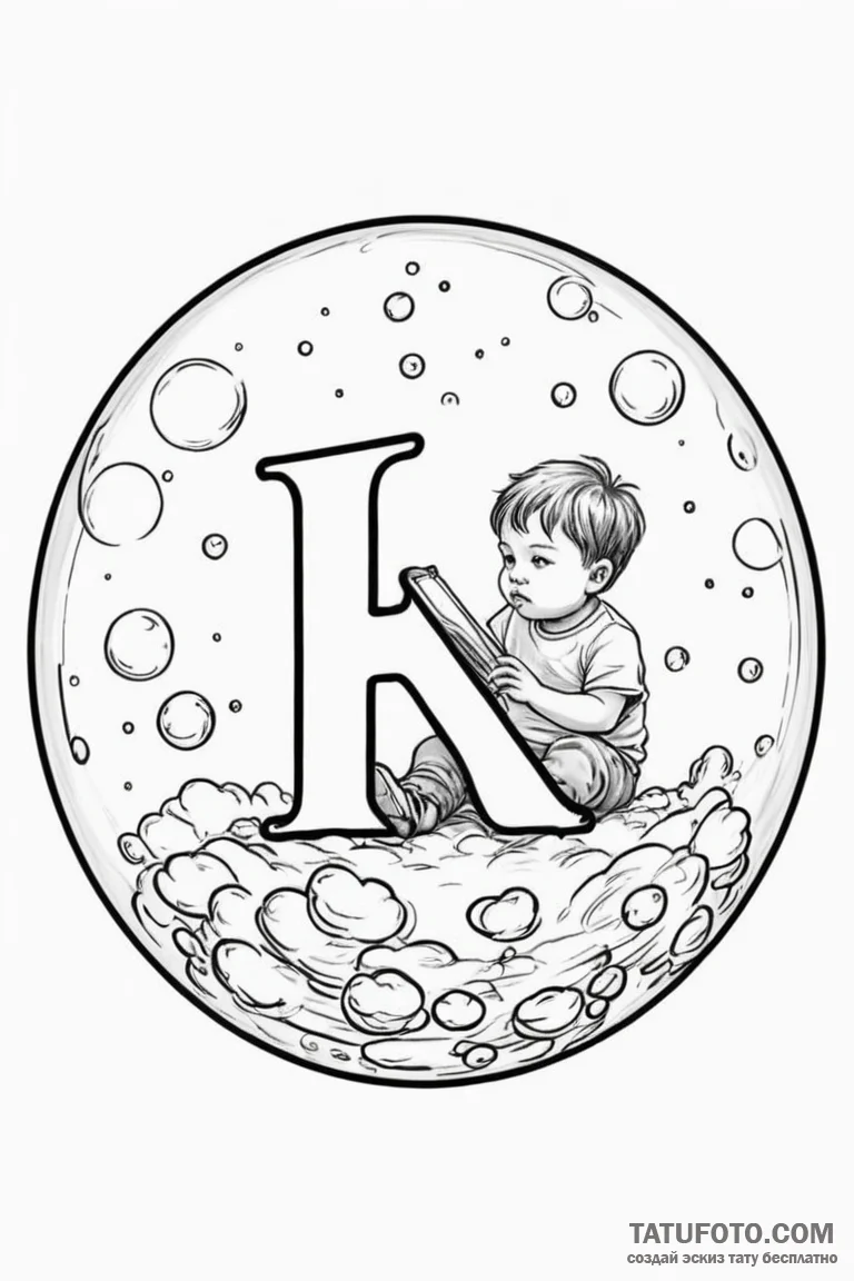 Tattoo sketch a child's initial in a bubble. - эскиз тату (№1750968446_0, 26.06.2025 20:07) — Tatufoto.com
