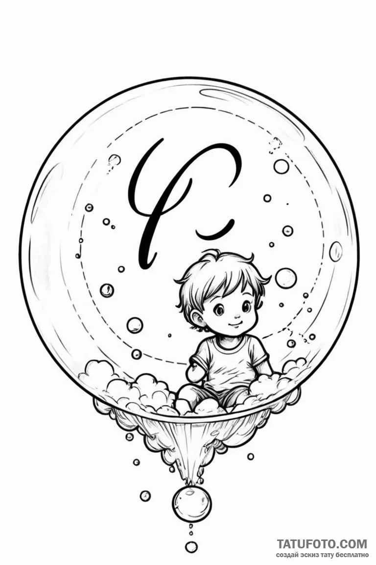Tattoo sketch a child's initial in a bubble. - эскиз тату (№1750968446_1, 26.06.2025 20:07) — Tatufoto.com