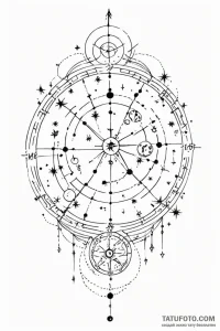 Tattoo sketch a cosmic watercolor background... - эскиз тату (№1750969489_0, 26.06.2025 20:24) — Tatufoto.com