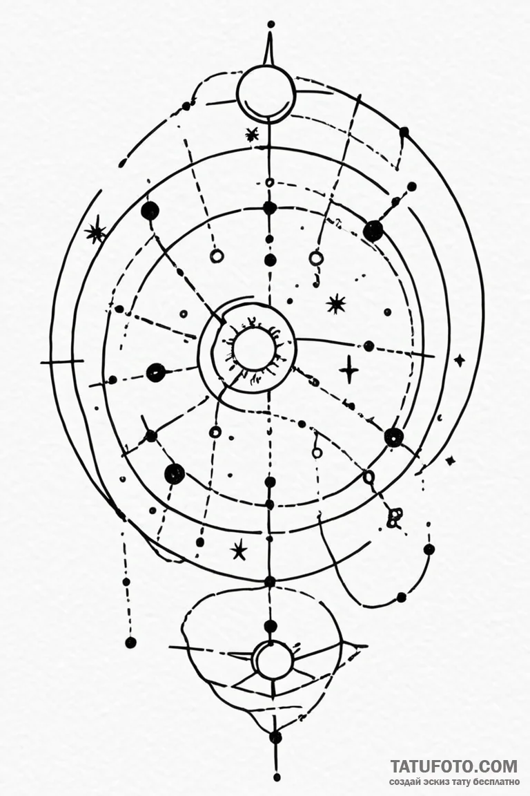 Tattoo sketch a cosmic watercolor background... - эскиз тату (№1750969489_1, 26.06.2025 20:24) — Tatufoto.com