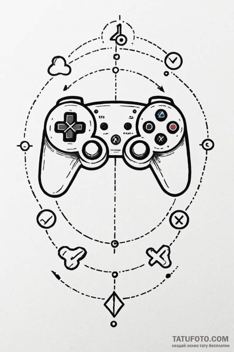 Tattoo sketch a gamepad d-pad with directions... - эскиз тату (№1750971143_1, 26.06.2025 20:52) — Tatufoto.com
