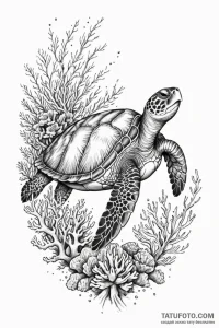 A sea turtle gracefully swimming over a vibra... - эскиз тату (№1750971212_1, 26.06.2025 20:53) — Tatufoto.com