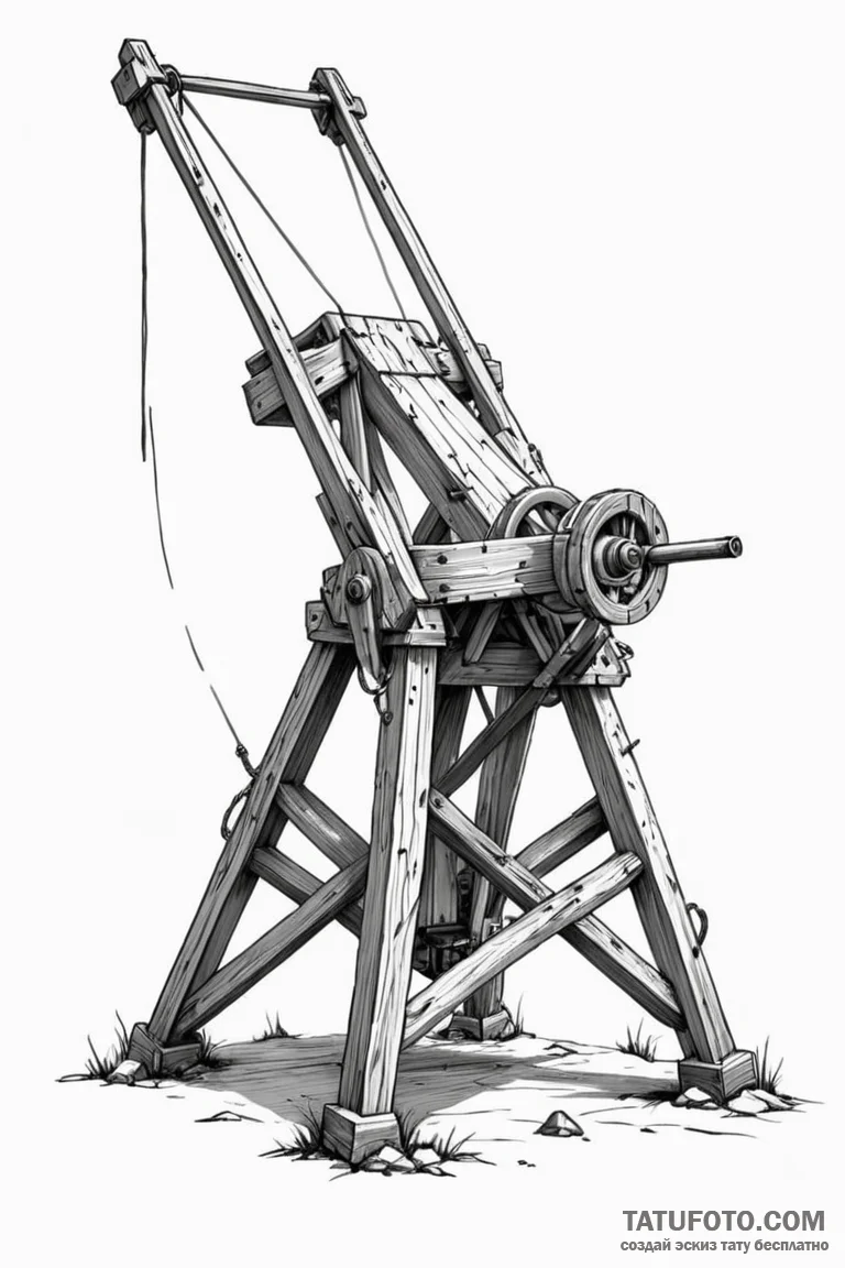 Tattoo sketch a medieval trebuchet or catapul... - эскиз тату (№1750971996_0, 26.06.2025 21:06) — Tatufoto.com