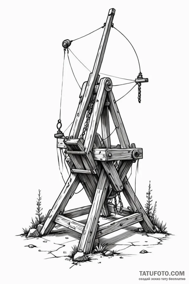 Tattoo sketch a medieval trebuchet or catapul... - эскиз тату (№1750971996_1, 26.06.2025 21:06) — Tatufoto.com