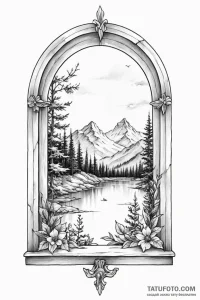 Tattoo sketch a small, stylized window lookin... - эскиз тату (№1750973505_0, 26.06.2025 21:31) — Tatufoto.com