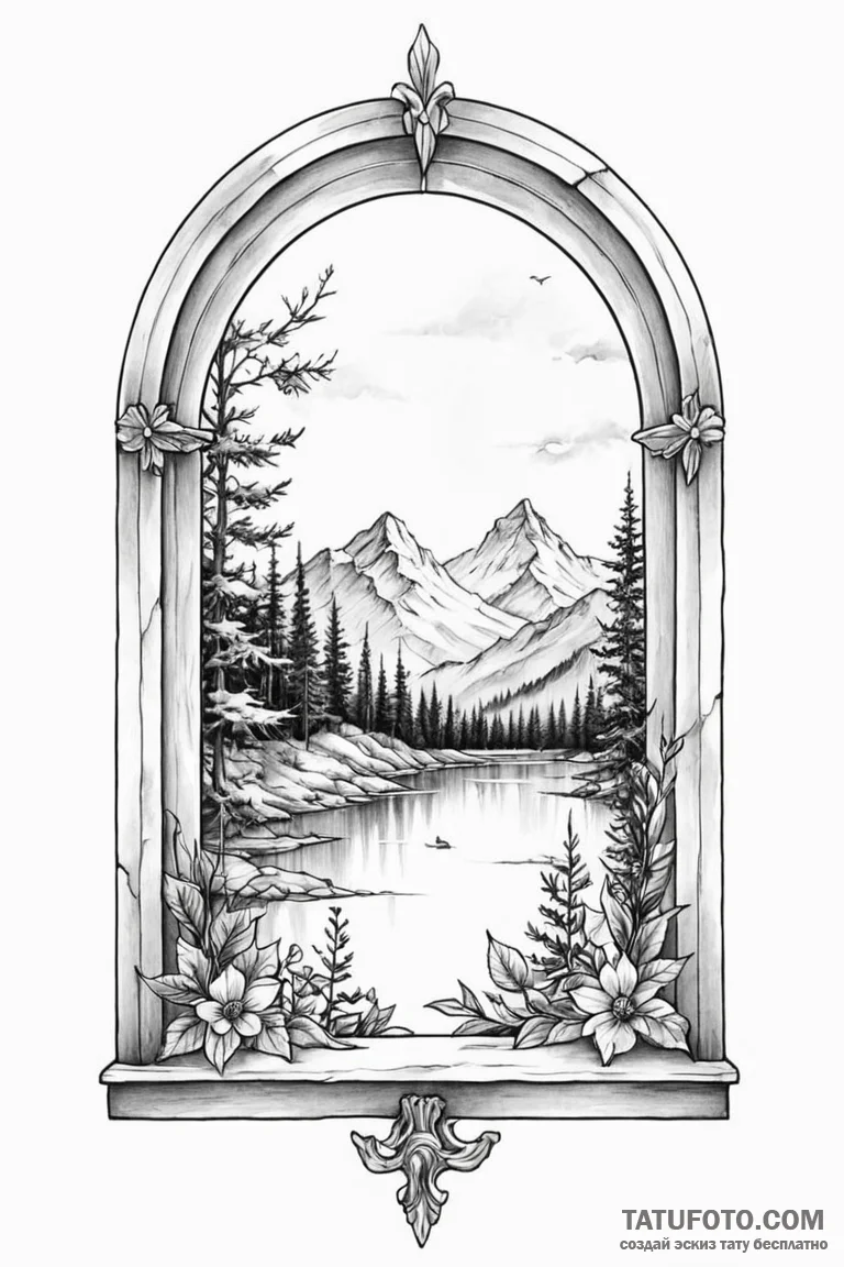 Tattoo sketch a small, stylized window lookin... - эскиз тату (№1750973505_0, 26.06.2025 21:31) — Tatufoto.com