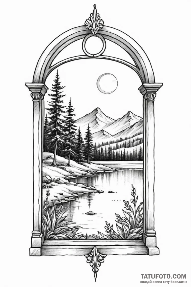 Tattoo sketch a small, stylized window lookin... - эскиз тату (№1750973505_1, 26.06.2025 21:31) — Tatufoto.com