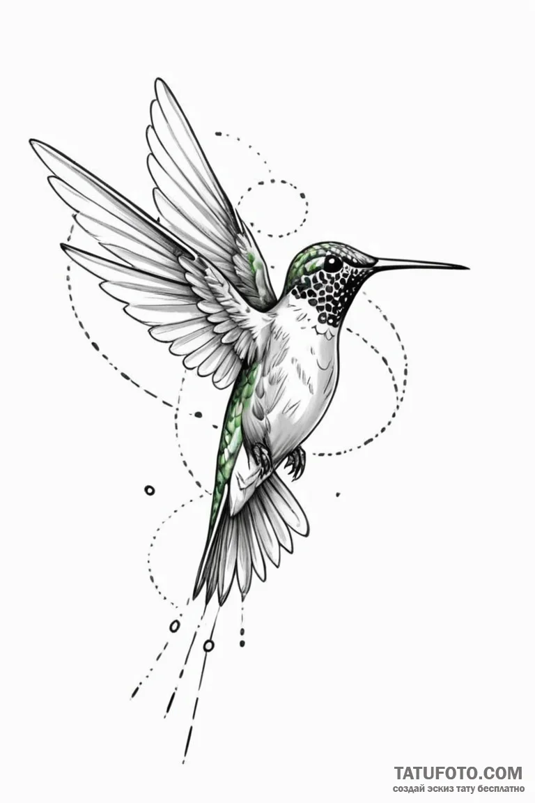 Tattoo design a subtle hummingbird, its wings... - эскиз тату (№1750973572_0, 26.06.2025 21:32) — Tatufoto.com