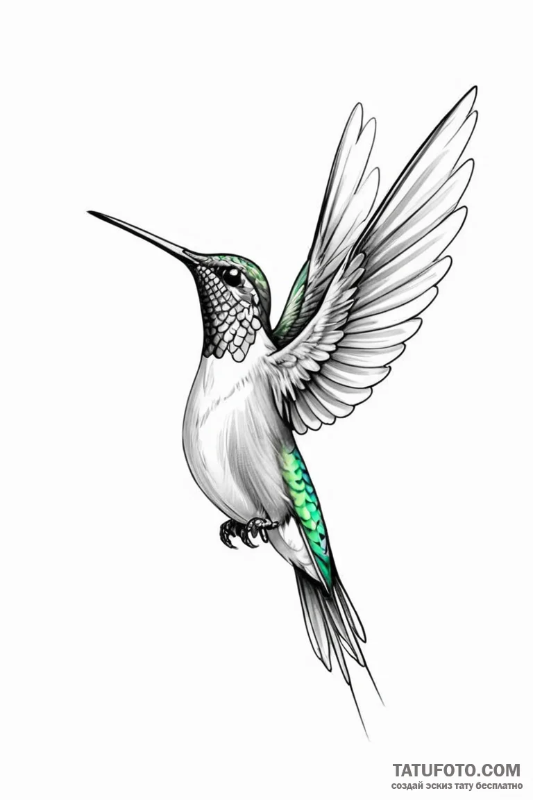 Tattoo design a subtle hummingbird, its wings... - эскиз тату (№1750973572_1, 26.06.2025 21:32) — Tatufoto.com