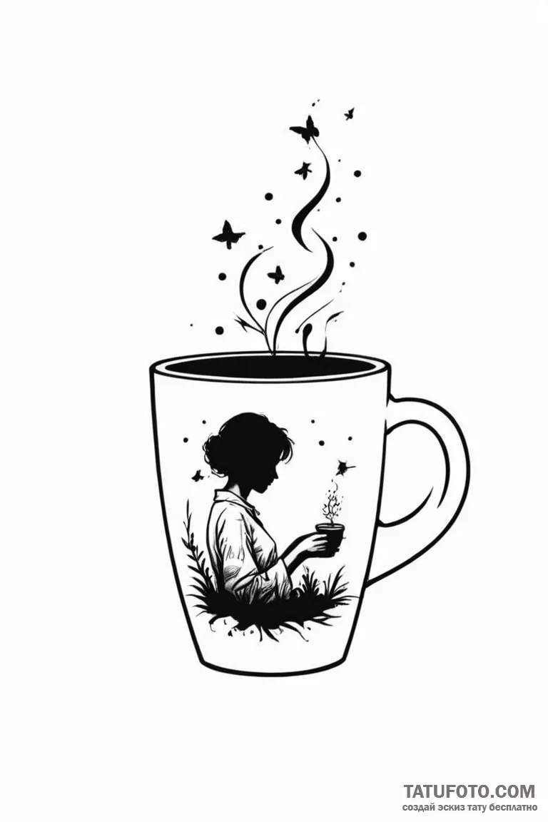 Tattoo sketch a simple object (e.g., a cup) w... - эскиз тату (№1750974541_0, 26.06.2025 21:49) — Tatufoto.com
