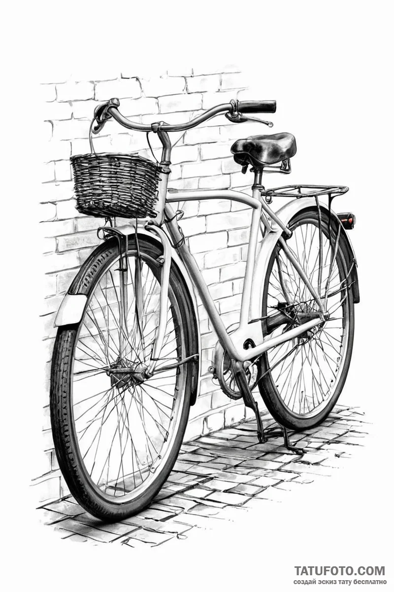 A beautifully restored vintage bicycle leanin... - эскиз тату (№1750988718_0, 27.06.2025 01:45) — Tatufoto.com