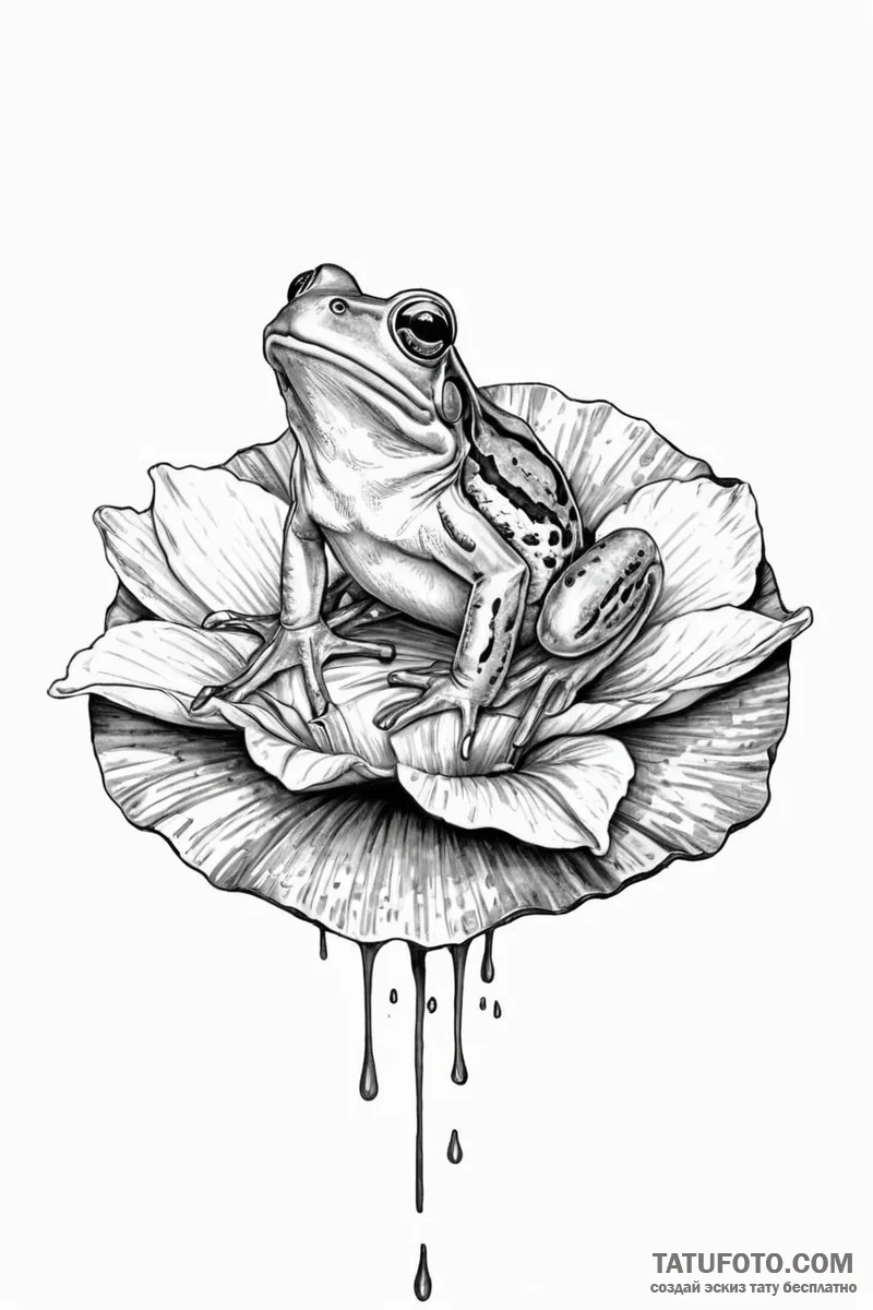 A photorealistic shot of a frog on a lily pad... - эскиз тату (№1750991007_0, 27.06.2025 02:23) — Tatufoto.com