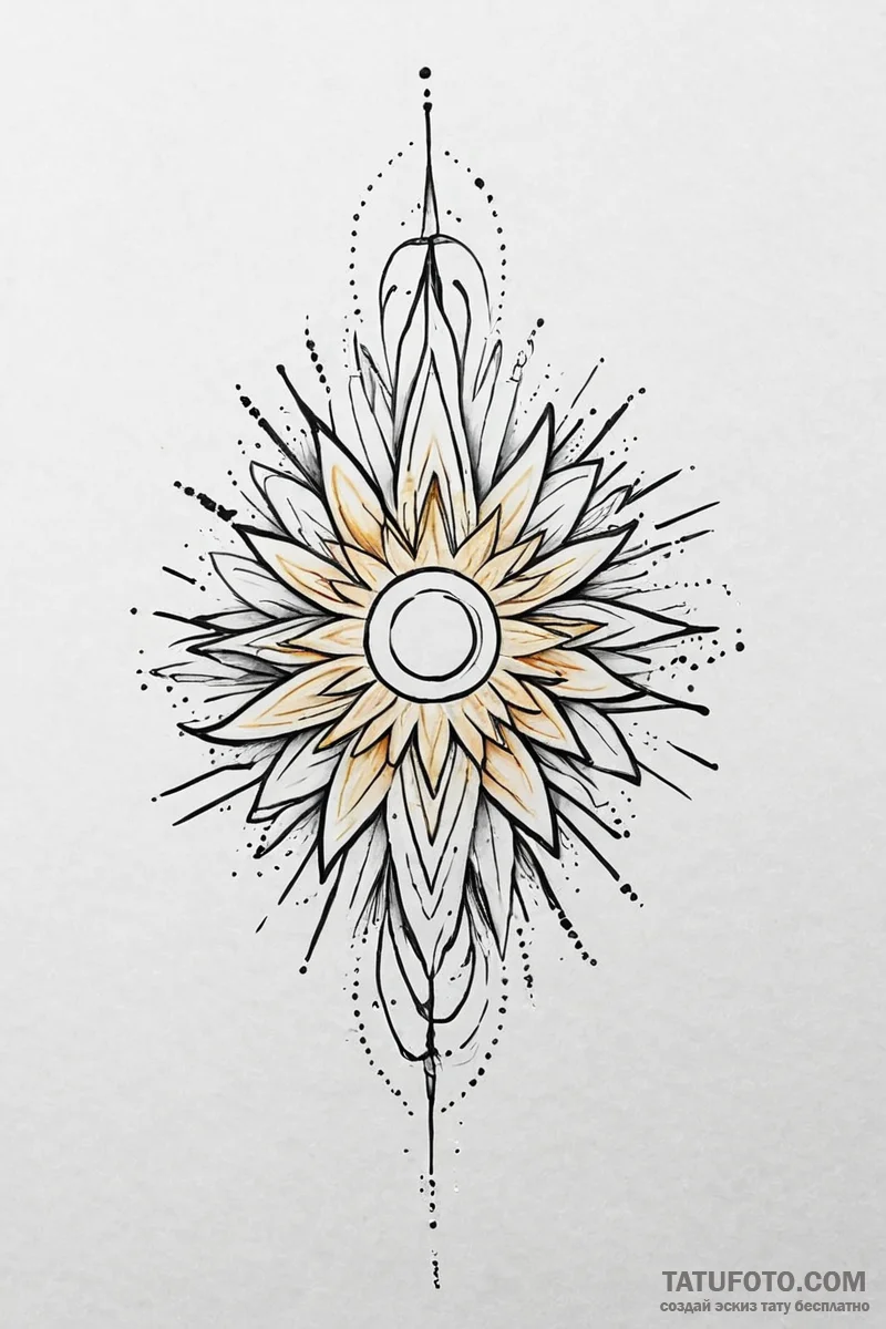 Tattoo sketch a warm, golden glow radiating f... - эскиз тату (№1750991477_0, 27.06.2025 02:31) — Tatufoto.com