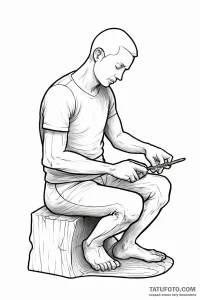 A person carving a wooden sculpture. - эскиз тату (№1750992061_0, 27.06.2025 02:41) — Tatufoto.com