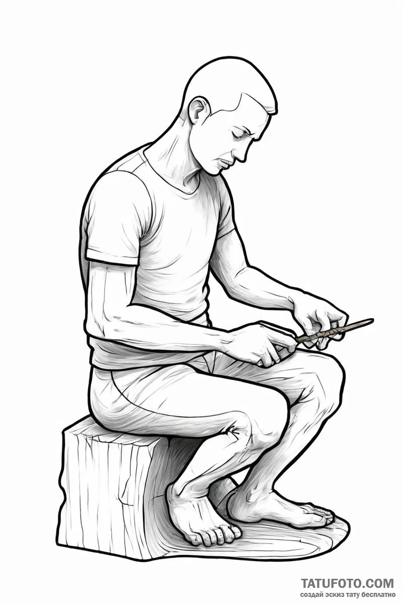 A person carving a wooden sculpture. - эскиз тату (№1750992061_0, 27.06.2025 02:41) — Tatufoto.com