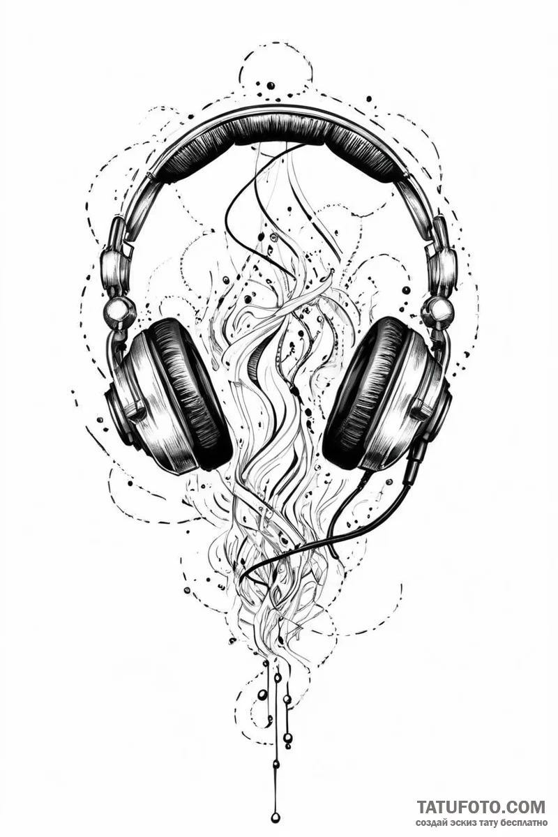 Tattoo sketch a headset microphone with sound... - эскиз тату (№1750992474_0, 27.06.2025 02:47) — Tatufoto.com