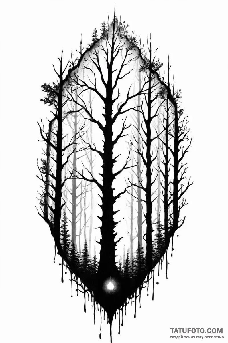 Tattoo design a forest silhouette with an eer... - эскиз тату (№1750993266_0, 27.06.2025 03:01) — Tatufoto.com