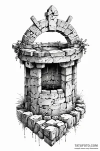 Tattoo design a sturdy, ancient stone well. - эскиз тату (№1750996613_0, 27.06.2025 03:56) — Tatufoto.com