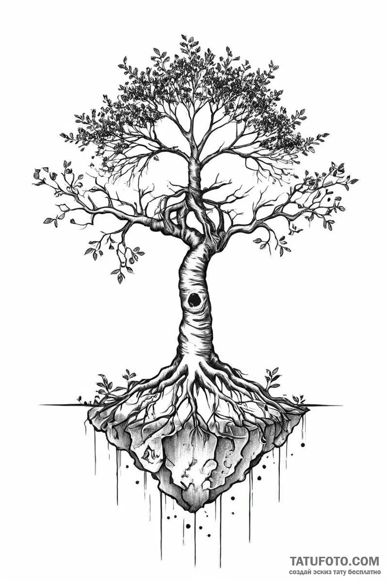 Tattoo sketch a tree with roots growing into... - эскиз тату (№1750999182_0, 27.06.2025 04:39) — Tatufoto.com