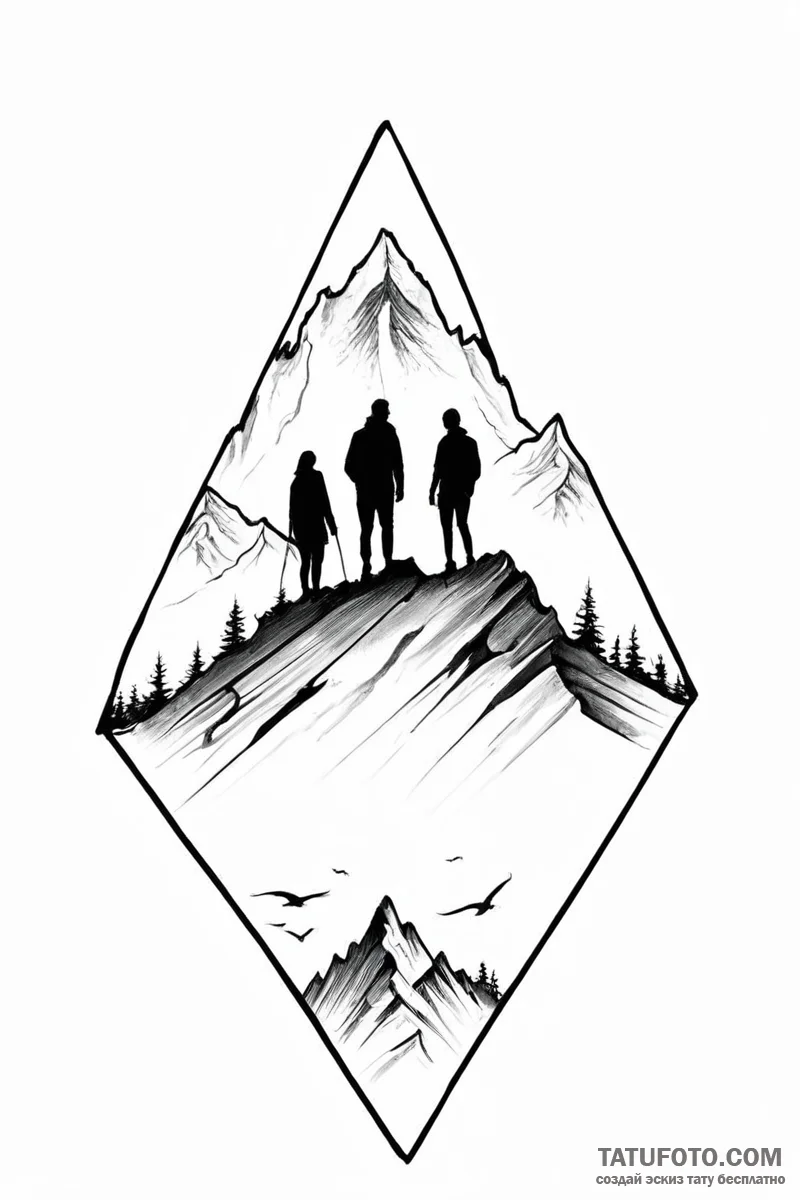 Tattoo sketch a silhouette of two people on a... - эскиз тату (№1750999419_0, 27.06.2025 04:43) — Tatufoto.com