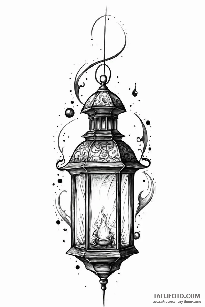Tattoo sketch a stylized lantern casting eeri... - эскиз тату (№1751000369_0, 27.06.2025 04:59) — Tatufoto.com