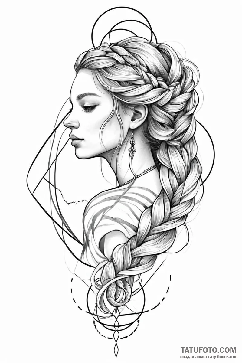 Tattoo design: a stylized female figure with... - эскиз тату (№1751001178_0, 27.06.2025 05:12) — Tatufoto.com