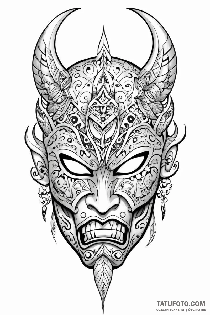 Tattoo sketch a powerful tribal mask with a f... - эскиз тату (№1751002054_0, 27.06.2025 05:27) — Tatufoto.com