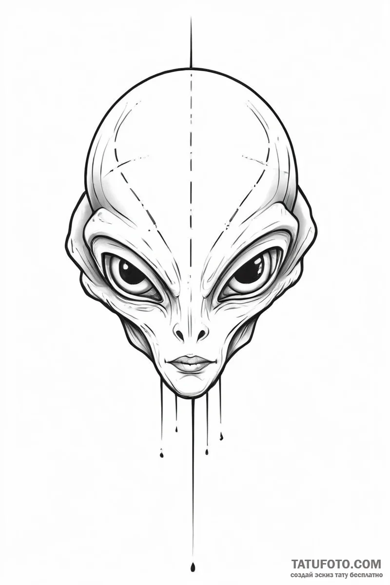 Tattoo sketch a stylized alien's head with la... - эскиз тату (№1751002226_0, 27.06.2025 05:30) — Tatufoto.com