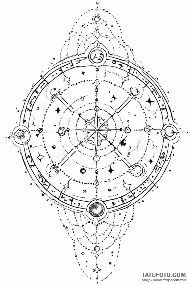 Tattoo sketch a cosmic dotwork sky with the z... - эскиз тату (№1751002764_0, 27.06.2025 05:39) — Tatufoto.com