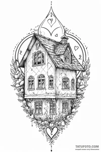 Tattoo design a house outline with a specific... - эскиз тату (№1751004187_0, 27.06.2025 06:03) — Tatufoto.com