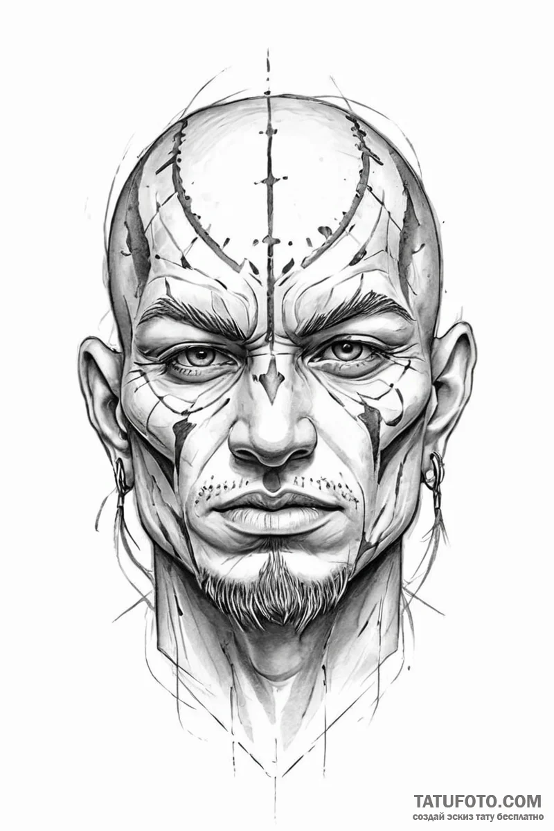 Tattoo design a strong, battle-hardened face,... - эскиз тату (№1751005774_0, 27.06.2025 06:29) — Tatufoto.com