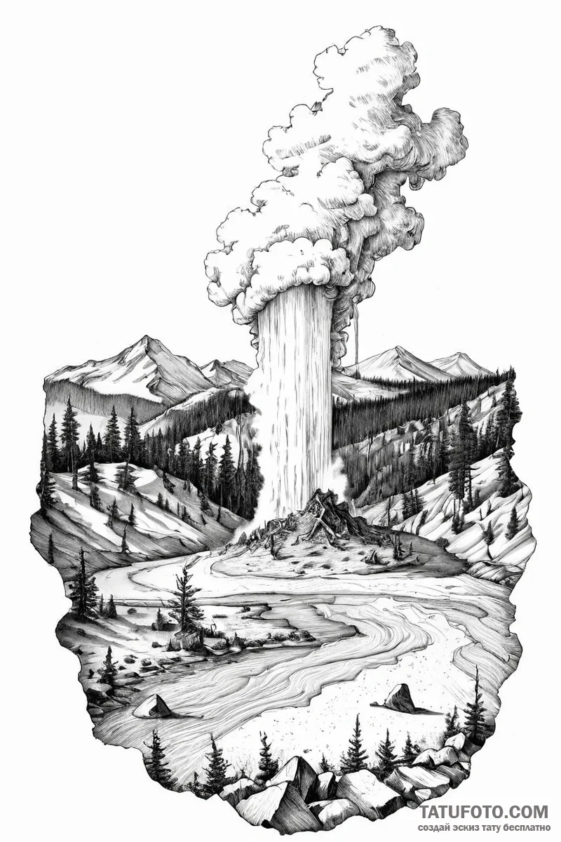The geysers of yellowstone national park erup... - эскиз тату (№1751006486_0, 27.06.2025 06:41) — Tatufoto.com