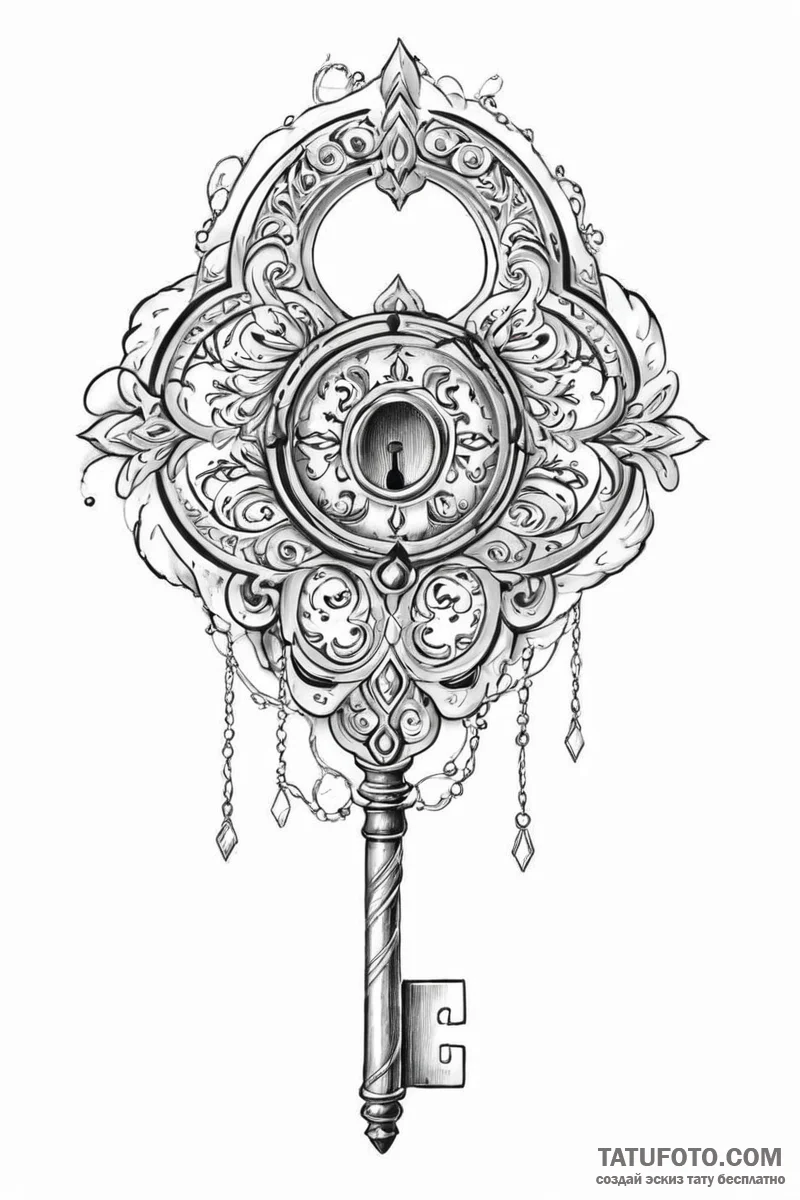Tattoo design a key unlocking a hidden chambe... - эскиз тату (№1751006574_0, 27.06.2025 06:42) — Tatufoto.com